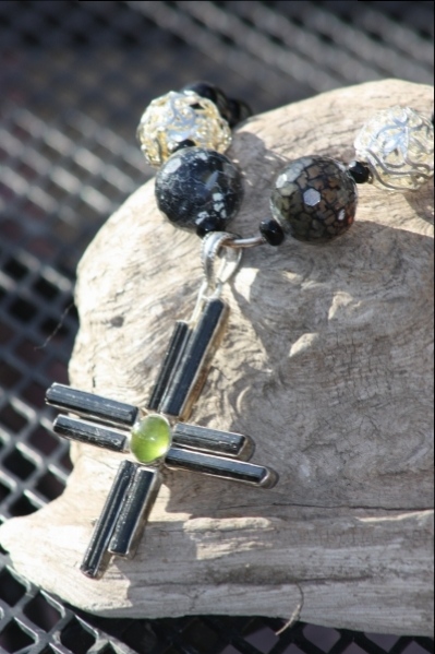 Snowflake obsidian/onyx/prehnite/black tourmaline